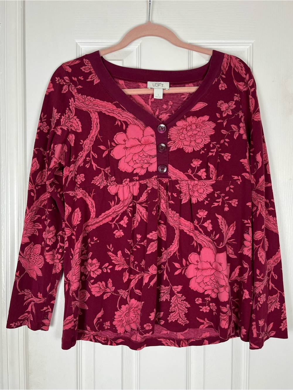 Ann Taylor Loft Floral Print Long Sleeve Babydoll Top M Bella Swan Rory Gilmore